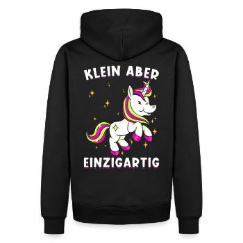 Einhorn Spruch Klein aber einzigartig - Männer Premium Bio Hoodie - Schwarz - Hinten - Nico (187cm)