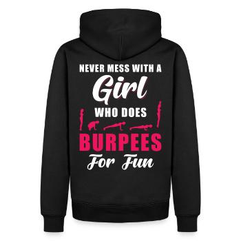 Burpees Fitness Training Dicton - Sweat à capuche Premium bio Homme - noir - Dos - Nico (187cm)
