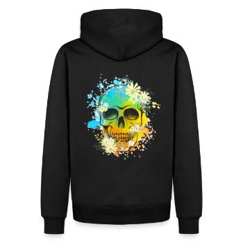Skull Blumen - Männer Premium Bio Hoodie - Schwarz - Hinten - Nico (187cm)