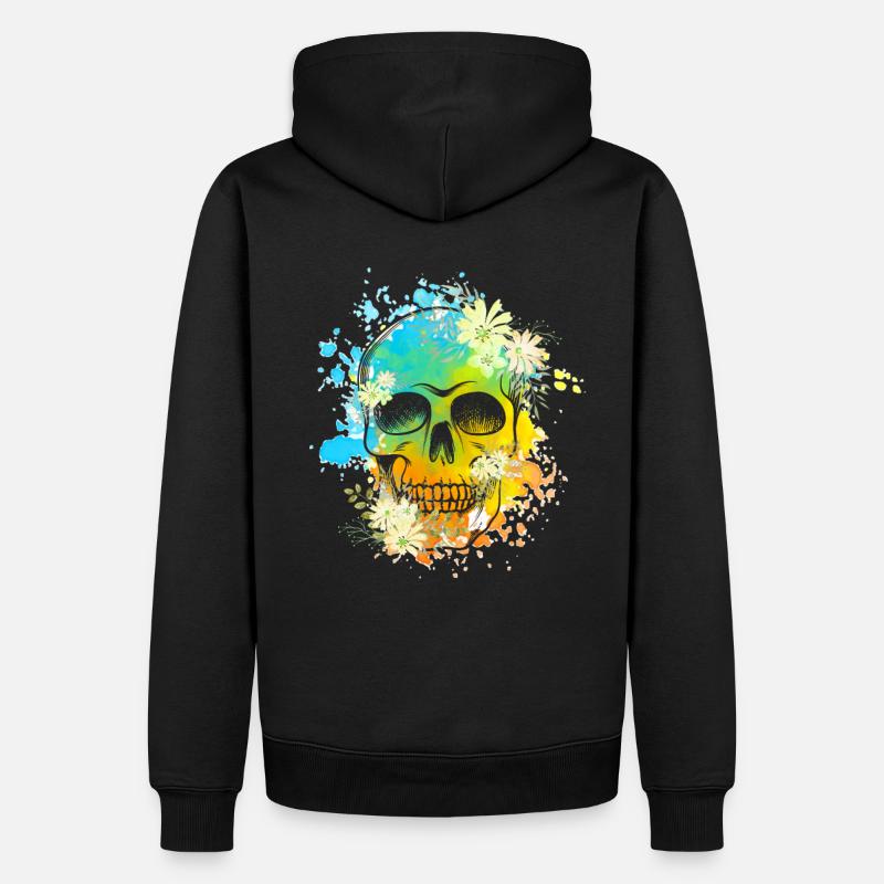 Skull Blumen - Männer Premium Bio Hoodie - Schwarz