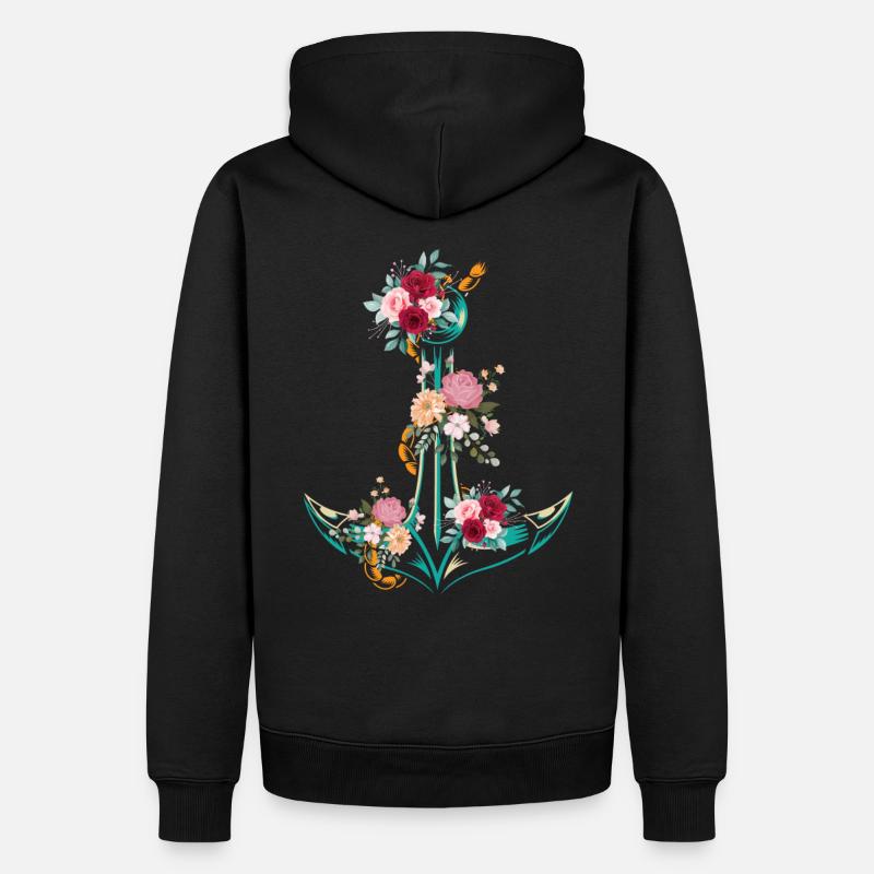 Anker Blumen - Männer Premium Bio Hoodie - Schwarz