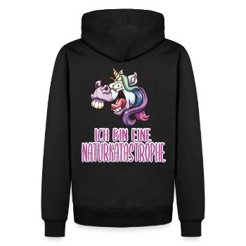 Lustiger Spruch Einhorn Katastrophe - Männer Premium Bio Hoodie - Schwarz - Hinten - Nico (187cm)