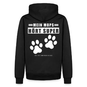 Mops Leben - Männer Premium Bio Hoodie - Schwarz - Hinten - Nico (187cm)