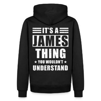 James Geschenk - Männer Premium Bio Hoodie - Schwarz - Hinten - Nico (187cm)