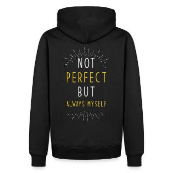 Glad for at sige - Herre Premium økologisk hoodie - sort - Bagpå - Nico (187cm)