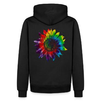 Sonnenblume Regenbogen - Männer Premium Bio Hoodie - Schwarz - Hinten - Nico (187cm)