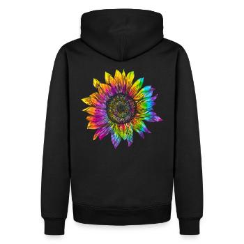 Sonnenblume Hippie - Männer Premium Bio Hoodie - Schwarz - Hinten - Nico (187cm)