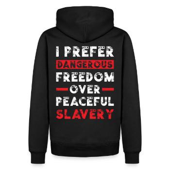 Freedom over Fear - Männer Premium Bio Hoodie - Schwarz - Hinten - Nico (187cm)