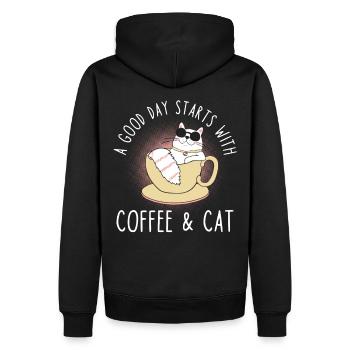 Kaffee Katze Spruch - Männer Premium Bio Hoodie - Schwarz - Hinten - Nico (187cm)