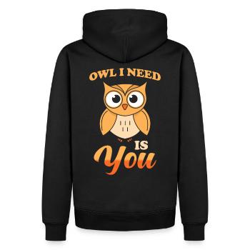 Jeu de mots des hiboux - Sweat à capuche Premium bio Homme - noir - Dos - Nico (187cm)