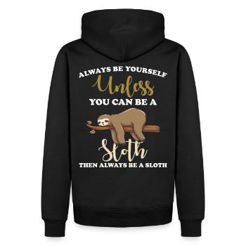 Faultier - Männer Premium Bio Hoodie - Schwarz - Hinten - Nico (187cm)