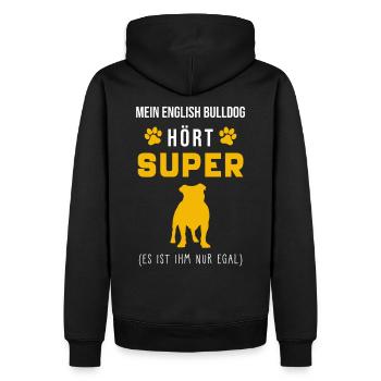 Englische Bulldogge Spruch - Männer Premium Bio Hoodie - Schwarz - Hinten - Nico (187cm)