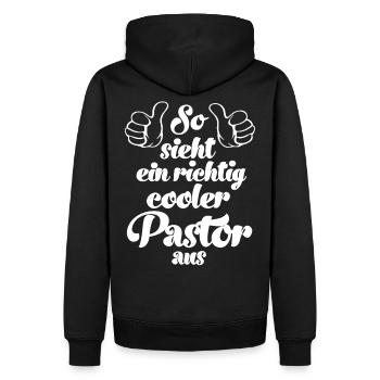So sieht ein cooler Pastor aus Pastorin - Männer Premium Bio Hoodie - Schwarz - Hinten - Nico (187cm)