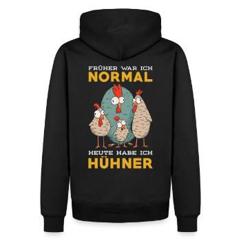 Hühner Spruch lustig - Männer Premium Bio Hoodie - Schwarz - Hinten - Nico (187cm)