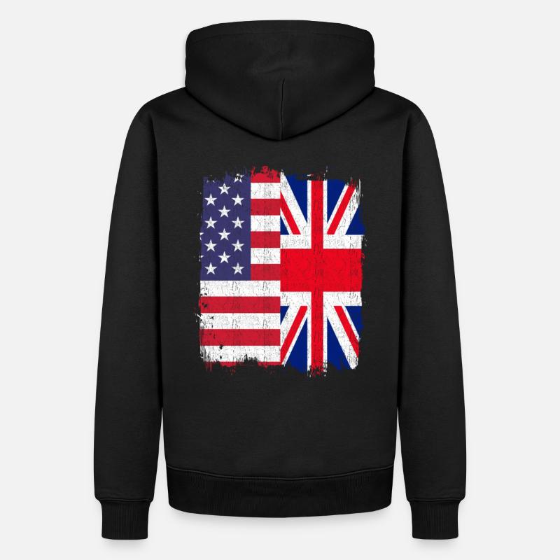 ROYAUME-UNI ÉTATS-UNIS Drapeau - Sweat à capuche Premium bio Homme - noir