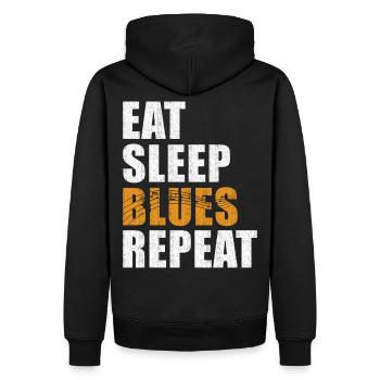 Blues Eat Sleep Blues Repeat - Männer Premium Bio Hoodie - Schwarz - Hinten - Nico (187cm)