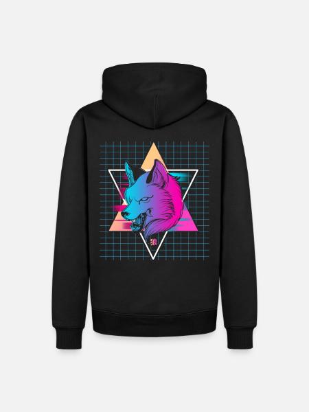Japon Vaporwave Wolf - Sweat à capuche Premium bio Homme - noir