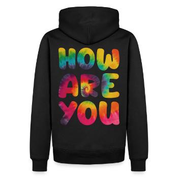Hippie Spruch How are you - Männer Premium Bio Hoodie - Schwarz - Hinten - Nico (187cm)