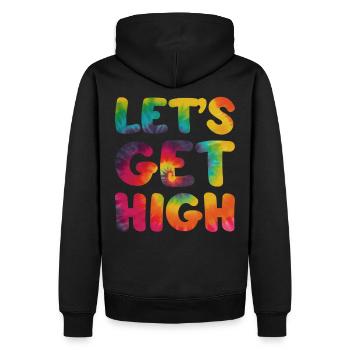 Hippie Spruch Lets geht high - Männer Premium Bio Hoodie - Schwarz - Hinten - Nico (187cm)