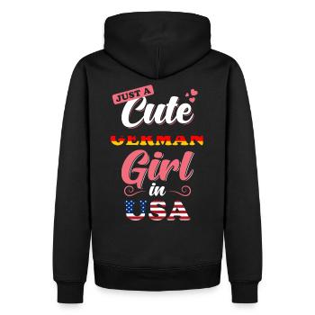 Deutschland USA Spruch - Männer Premium Bio Hoodie - Schwarz - Hinten - Nico (187cm)