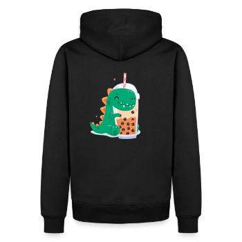 Bubble Tea Dino - Männer Premium Bio Hoodie - Schwarz - Hinten - Nico (187cm)