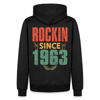 Geburtstag 1963 Spruch Rock - Männer Premium Bio Hoodie - Schwarz - Hinten - Nico (187cm)