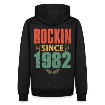 Geburtstag 1982 Spruch Rock - Männer Premium Bio Hoodie - Schwarz - Hinten - Nico (187cm)