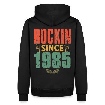 Geburtstag 1985 Spruch Rock - Männer Premium Bio Hoodie - Schwarz - Hinten - Nico (187cm)