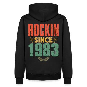 Geburtstag 1983 Spruch Rock - Männer Premium Bio Hoodie - Schwarz - Hinten - Nico (187cm)