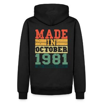 1981 Geburtstag Oktober Vintage Spruch - Männer Premium Bio Hoodie - Schwarz - Hinten - Nico (187cm)