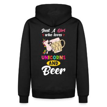 Bier und Einhorn Spruch - Männer Premium Bio Hoodie - Schwarz - Hinten - Nico (187cm)