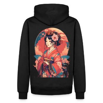 Jeune fille japonaise - Sweat à capuche Premium bio Homme - noir - Dos - Nico (187cm)