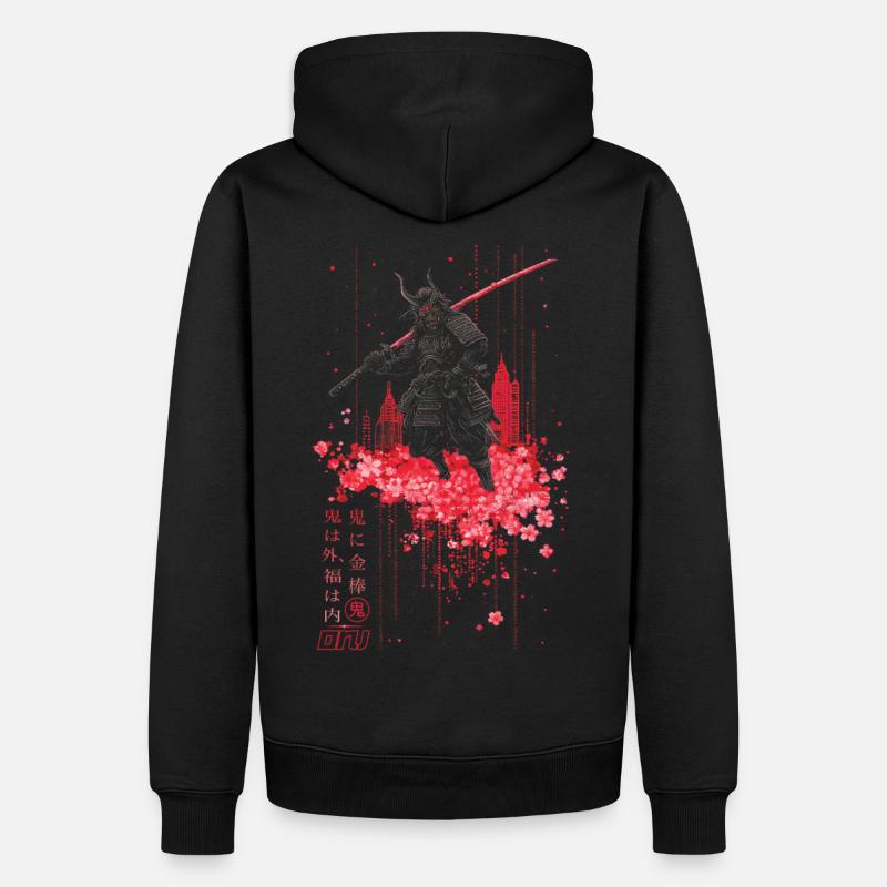 Oni - samurai mit Sakura Kirschblüten - Männer Premium Bio Hoodie - Schwarz