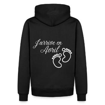 J' arrive en Avril annonce naissance futur bébé - Sweat à capuche Premium bio Homme - noir - Dos - Nico (187cm)
