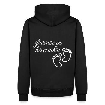 J' arrive en Décembre cadeau naissance futur bébé - Sweat à capuche Premium bio Homme - noir - Dos - Nico (187cm)