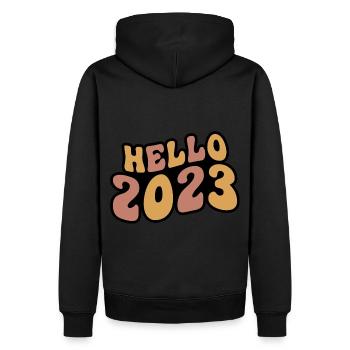 Hello 2023 gift new year 2023 vintage - Men’s Premium Organic Hoodie - black - Back - Nico (187cm)