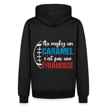 Au rugby un caramel c' est pas une friandise - Sweat à capuche Premium bio Homme - noir - Dos - Nico (187cm)