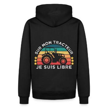 Sur mon tracteur je suis libre cadeau agriculteur - Sweat à capuche Premium bio Homme - noir - Dos - Nico (187cm)