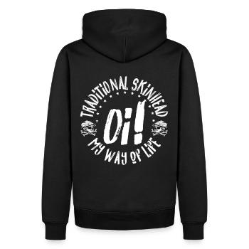 Oi Skinhead T-Shirt - Men’s Premium Organic Hoodie - black - Back - Nico (187cm)