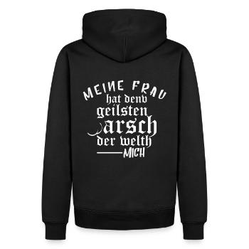 Meine Frau Hat Den Geilsten Arsch Der Welt - Mich - Männer Premium Bio Hoodie - Schwarz - Hinten - Nico (187cm)