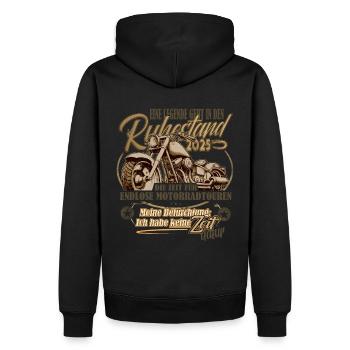 Legende, Rente, Ruhestand, Motorrad, 2025 - Männer Premium Bio Hoodie - Schwarz - Hinten - Nico (187cm)