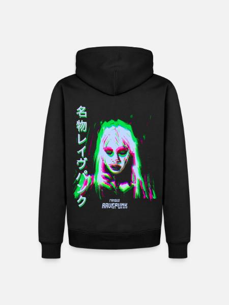 Famous Ravepunk Kalt Grün Glitch - Männer Premium Bio Hoodie - Schwarz