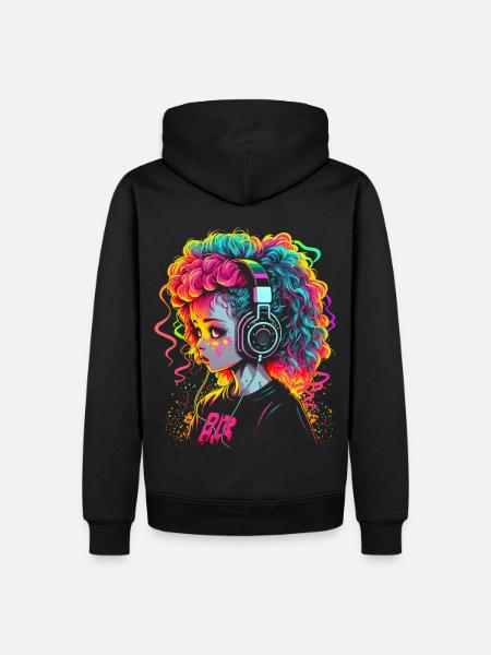 Cute Girl With Headphones - Männer Premium Bio Hoodie - Schwarz
