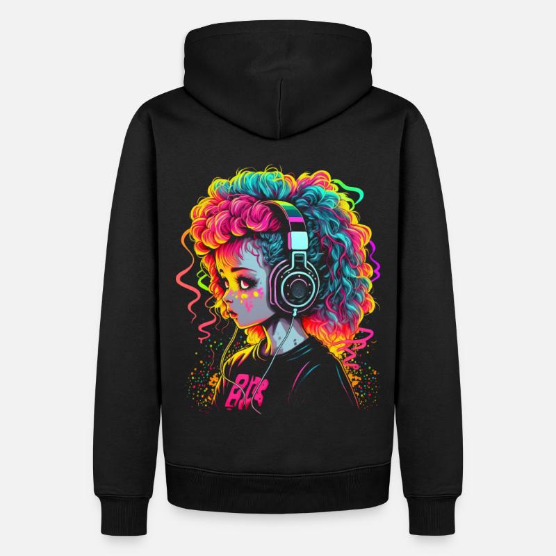 Jolie fille avec des écouteurs - Sweat à capuche Premium bio Homme - noir