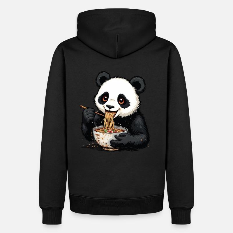 Panda mignon mangeant des nouilles - Sweat à capuche Premium bio Homme - noir