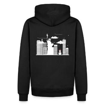 New York Schneemann - Männer Premium Bio Hoodie - Schwarz - Hinten - Nico (187cm)