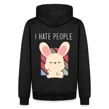 Funny rabbit saying I hate people - Men’s Premium Organic Hoodie - black - Back - Nico (187cm)