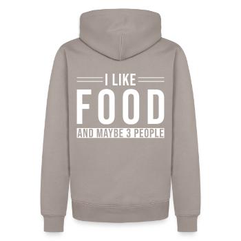Essen I like Food and maybe 3 People - Men’s Premium Organic Hoodie - taupe - Back - Nico (187cm)