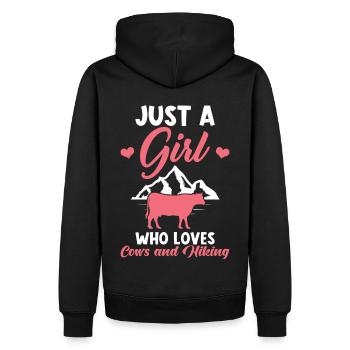 Just a girl who loves Cows and Hiking - Men’s Premium Organic Hoodie - black - Back - Nico (187cm)