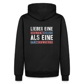 Provokanter Lustiger Spruch - Männer Premium Bio Hoodie - Schwarz - Hinten - Nico (187cm)